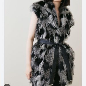 Karen Millen Shawl Collar Patched Pile Faux Fur Vest